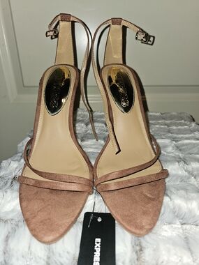 Express Tan Suede Strappy Ankle-Heel Sandals